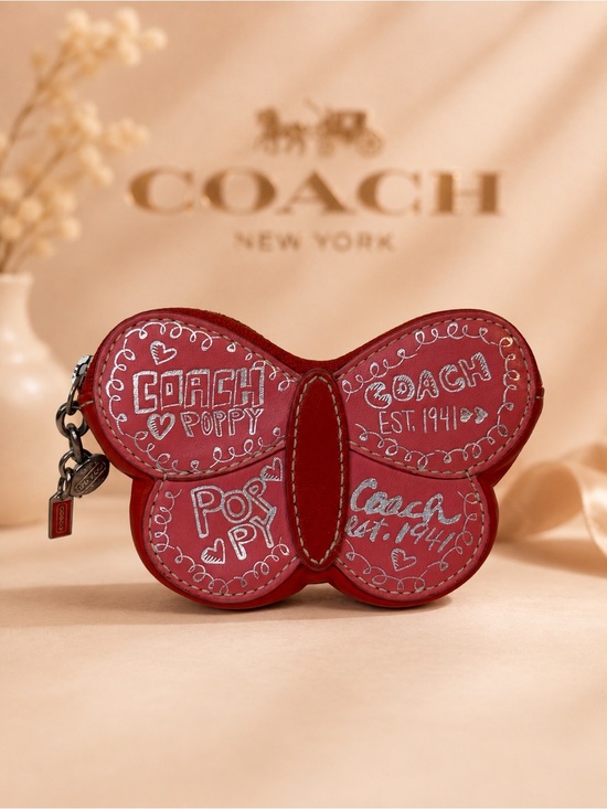 Coach Accessories - Coach Poppy Coin Purse Charm Leather Zip Butterfly Graffiti